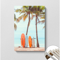 Tropical Palm Beach Surfboard Canvas Wall Art